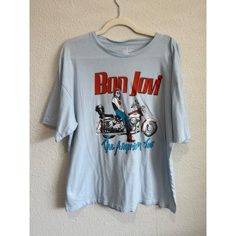 Bon‎ Jovi The American Tour Graphic T Shirt Light Biker Grunge Cotton Size L